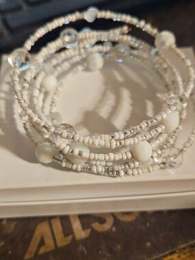 White Seed Bead Clear Glass Bead Wire Wrap Bracelet